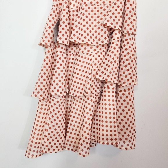 NWT Lulus Doting Dots Cream Polka Dot Tiered One Shoulder Ruffle Midi Dress XS - Picture 11 of 15